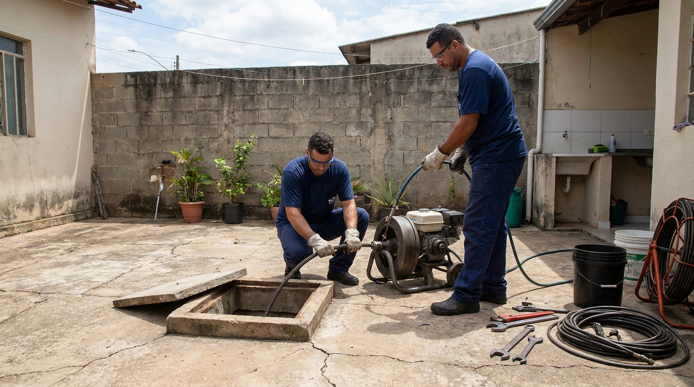 Desentupimento de esgoto residencial em Florianópolis‑SC