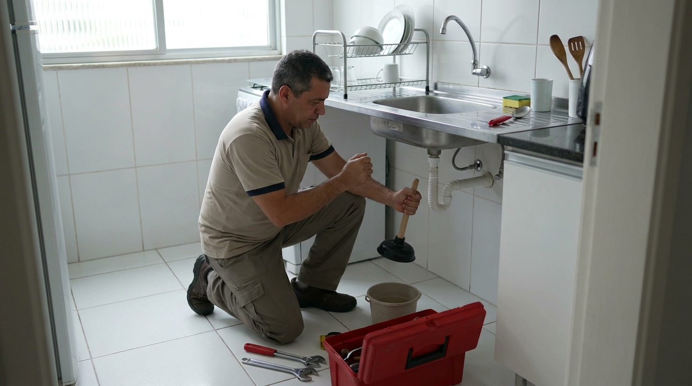 Desentupimento de pia residencial em Florianópolis‑SC