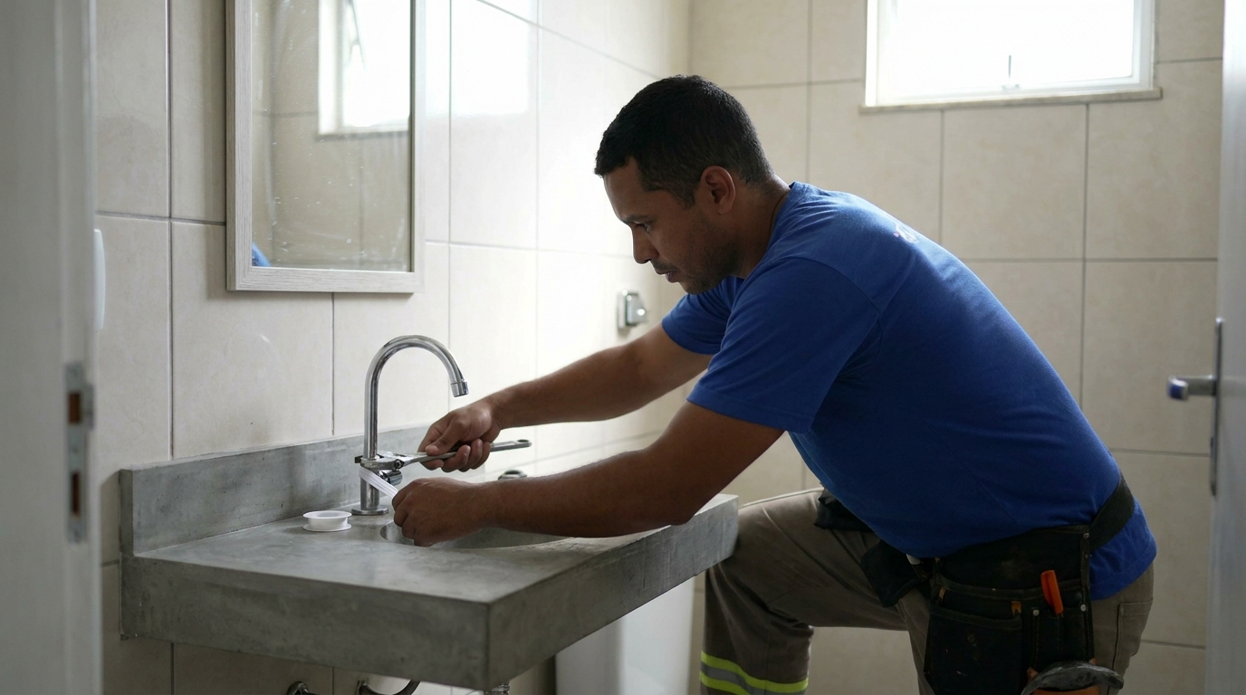 Encanador instalando torneira em Florianópolis‑SC