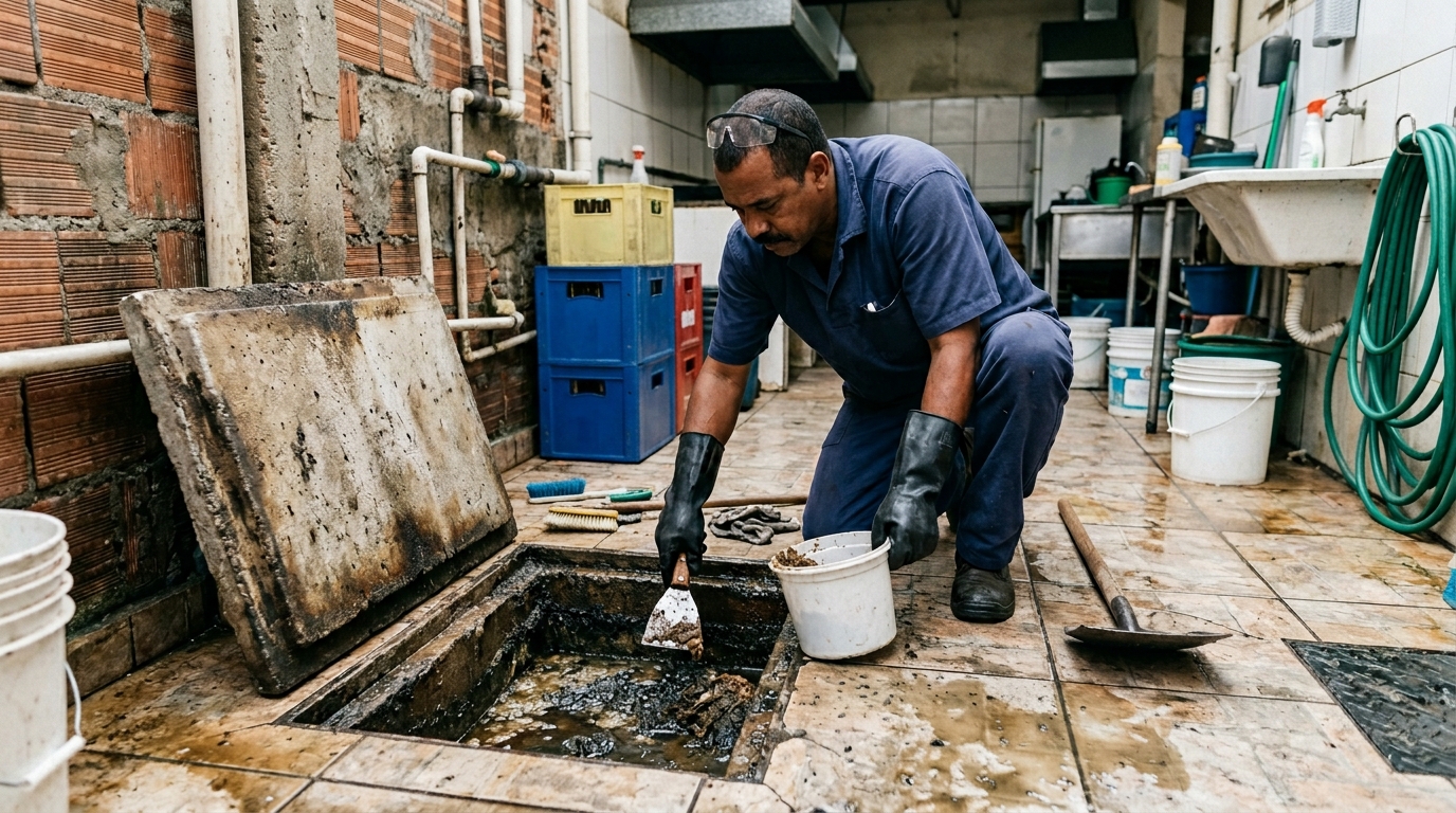 Limpeza de caixa de gordura residencial em Florianópolis‑SC