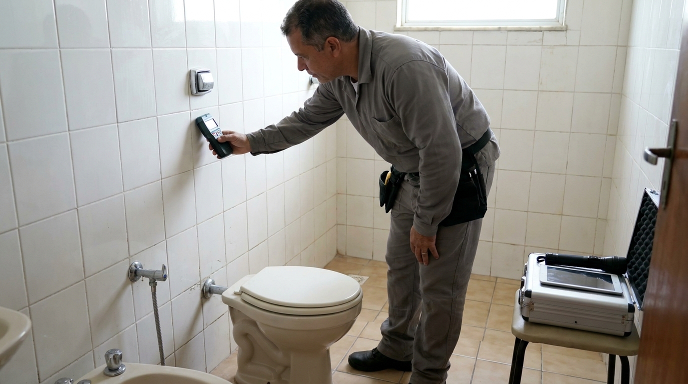 Técnico de caça vazamento analisando tubulação em Florianópolis‑SC